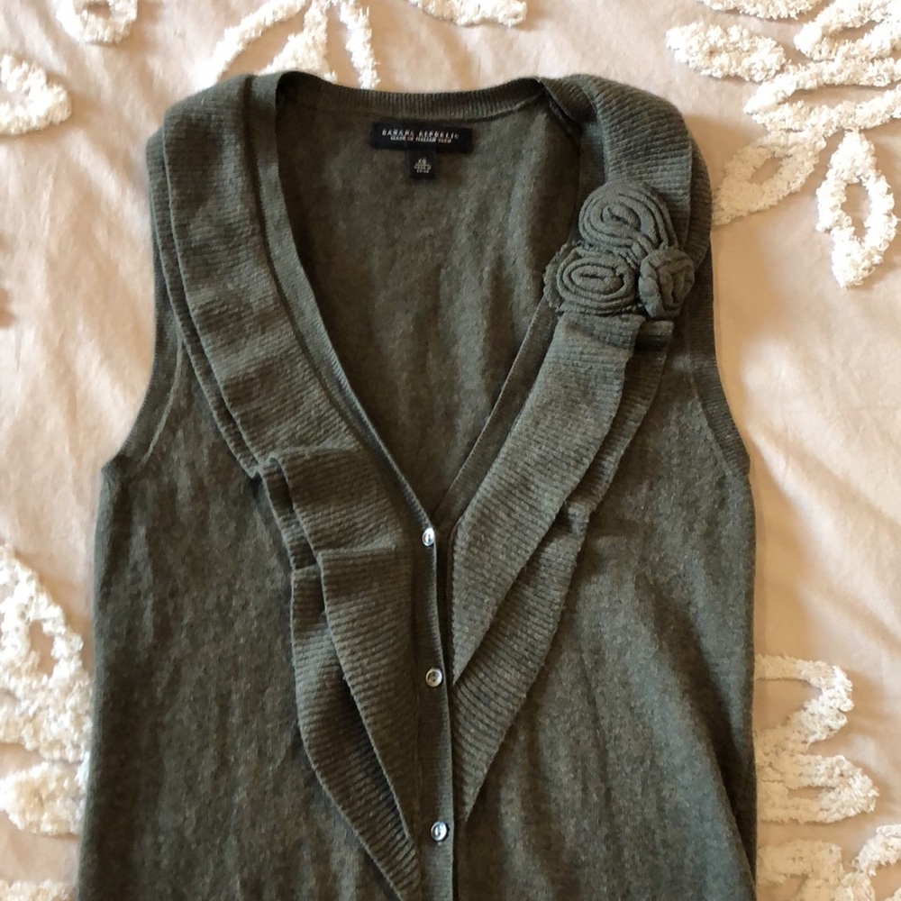 Banana Republic Green Boho Wool/Cashmere  long cardigan sweater vest